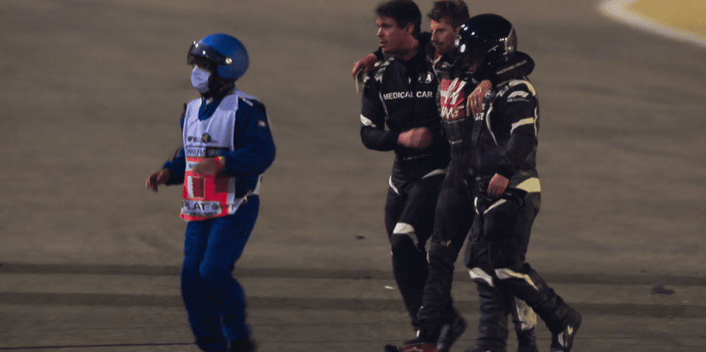 Romain Grosjean is rescued from a burning car