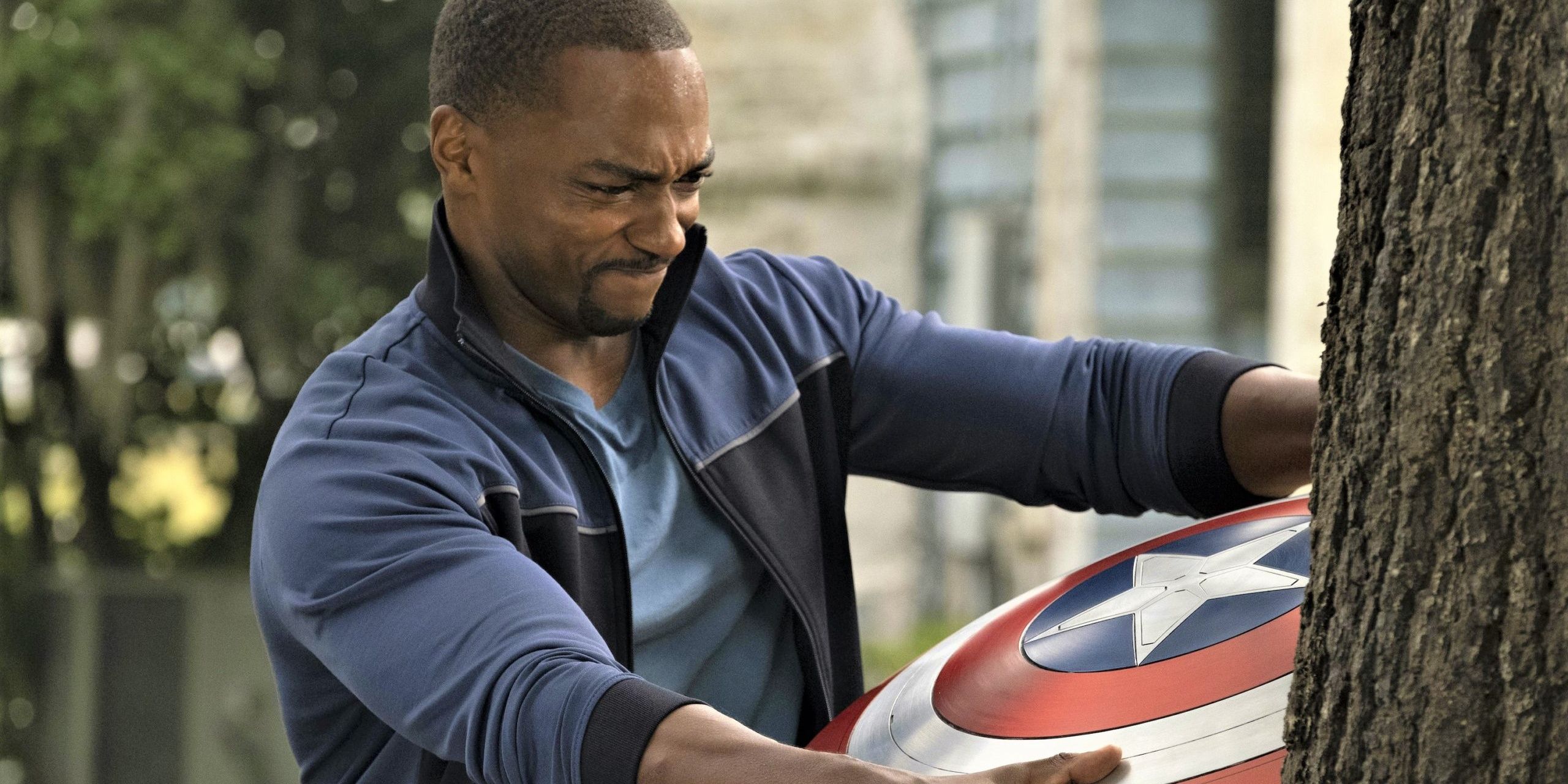 Sam Wilson practicing with the shield in the Falcon and the Winter Soldier