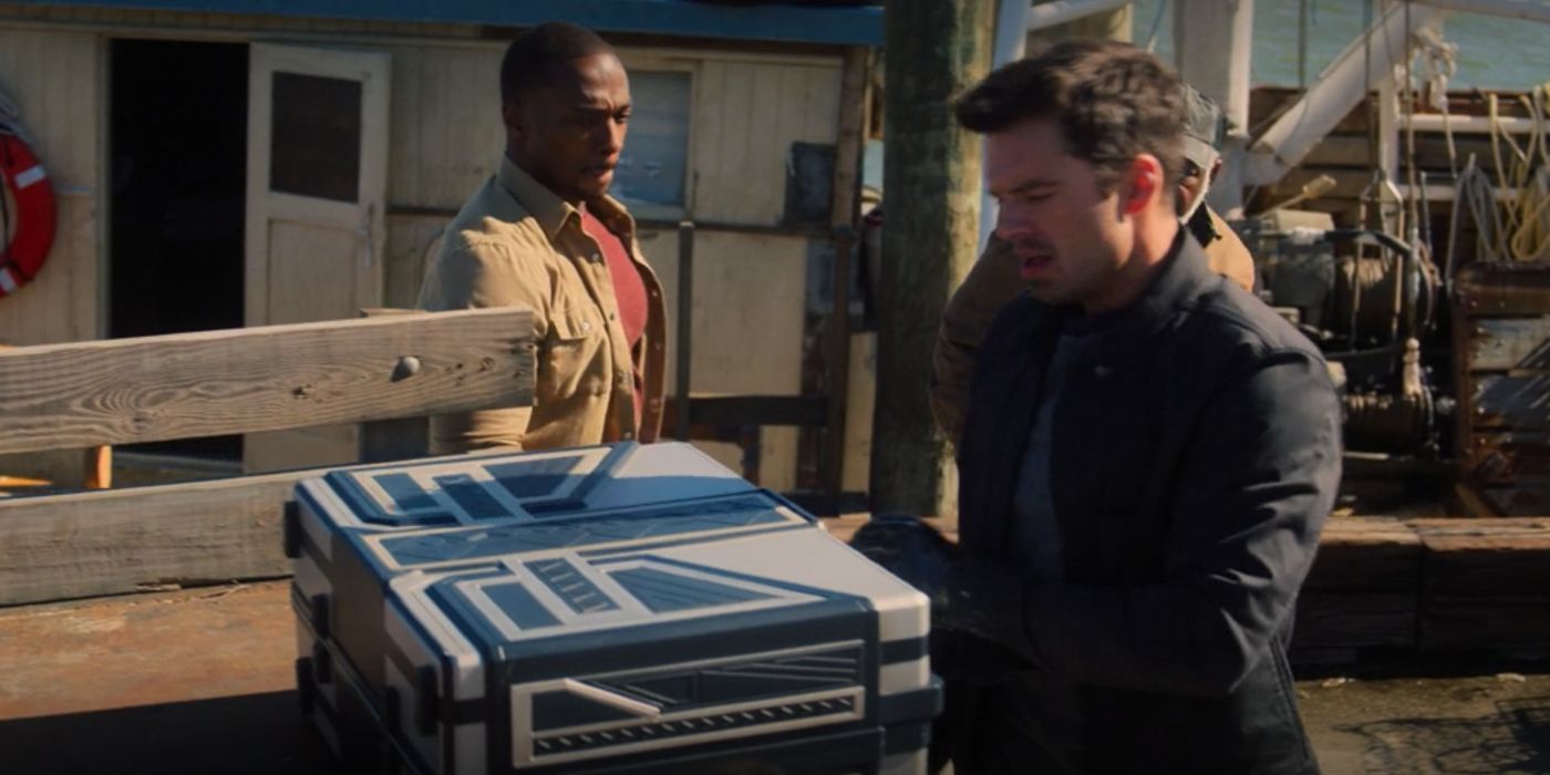 Sam and Bucky with Box in Falcon and Winter Soldier episode 5