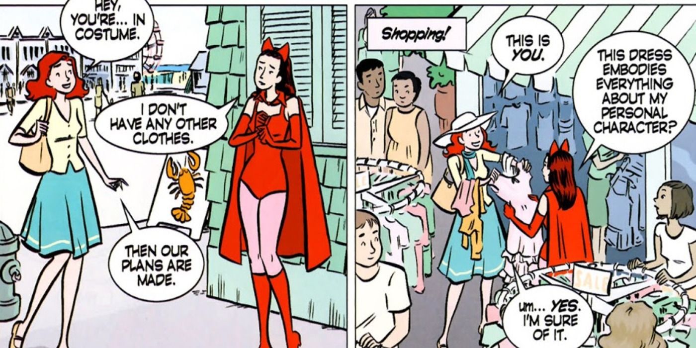 Scarlet Witch and Jean Grey go shopping in Marvel Comics.