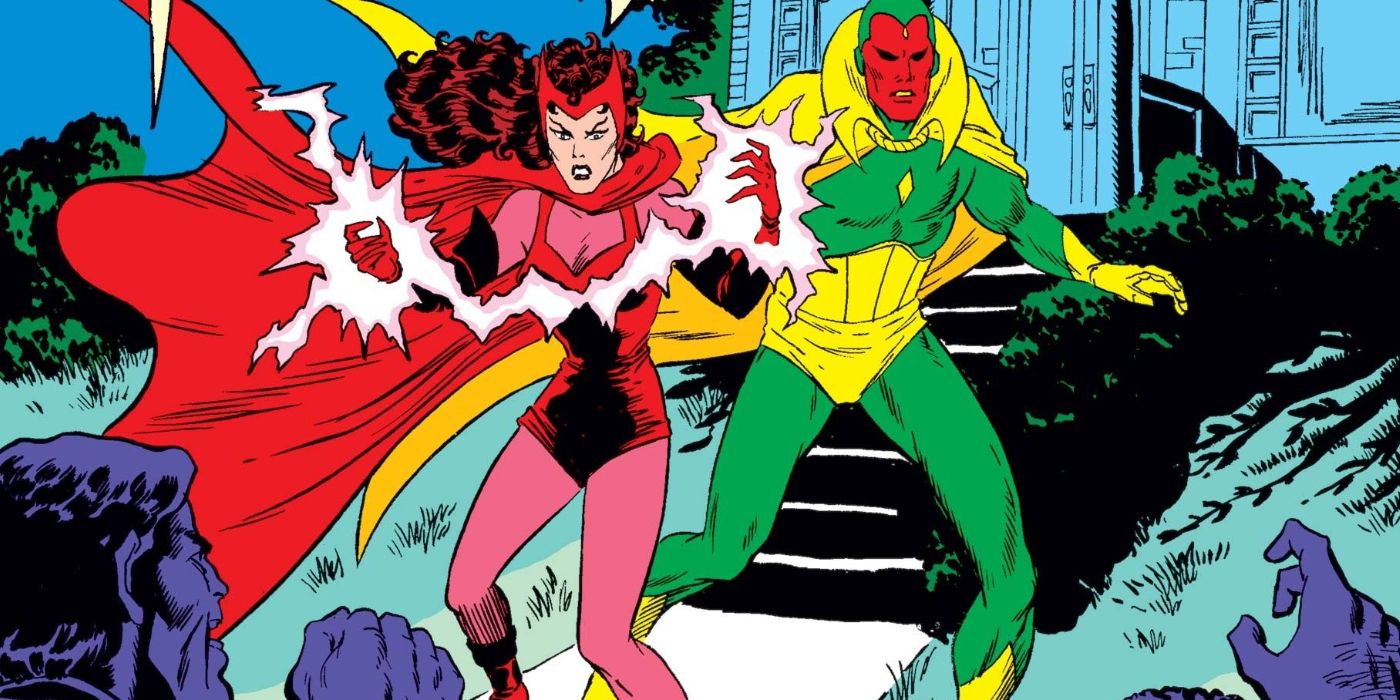 Scarlet Witch and Vision preparing to fight in Marvel Comics.