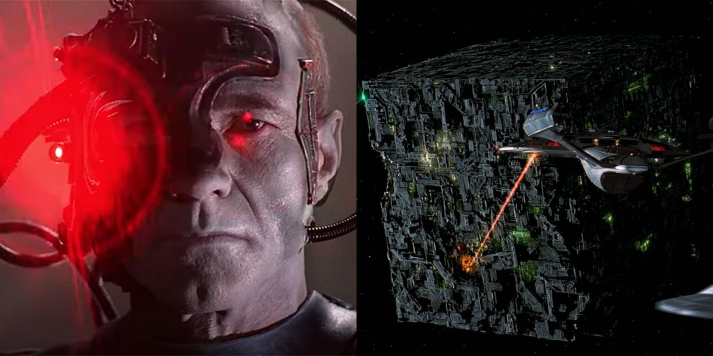 Assimilated Captain Picard Locutus of Borg, and the Enterprise attacks a Borg Cube