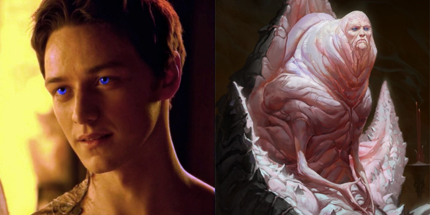 James McAvoy as human Leto II Atreides next to his ultimate worm form