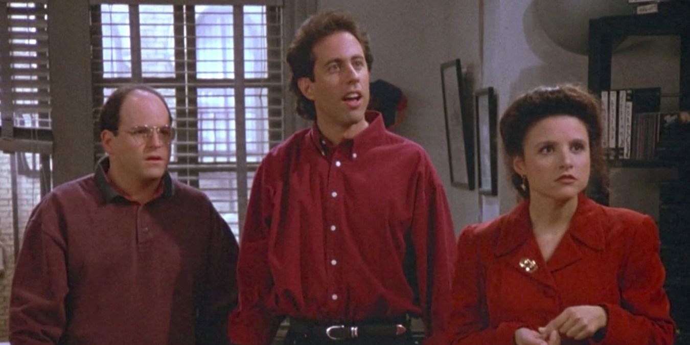 Seinfeld George, Jerry, and Elaine in Jerry's apartment