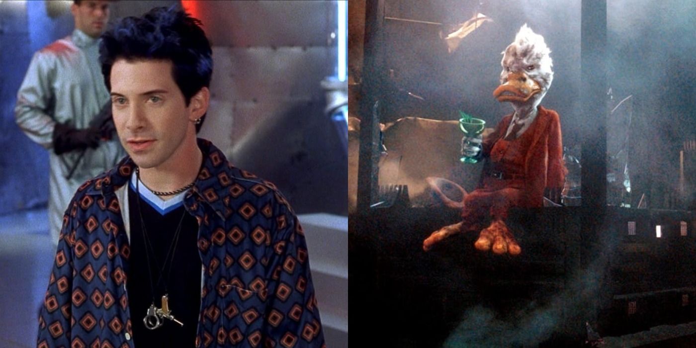 Seth green pictured next to his voice character, Howard the Duck.