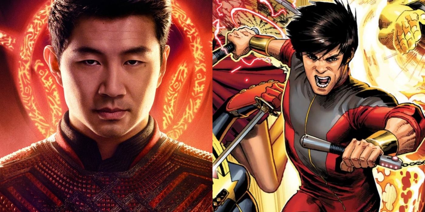 Two side by side images of Shang Chi from comics on right and movies on left.
