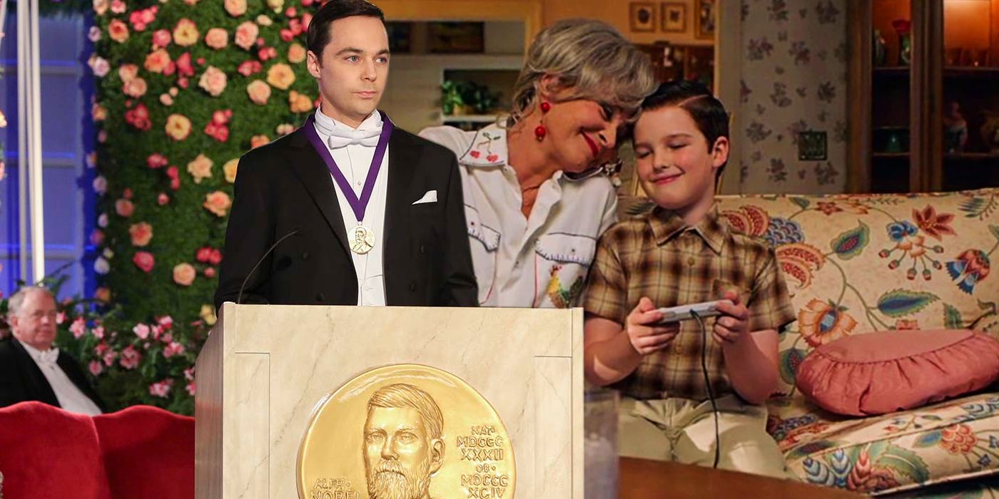 Sheldon com Prêmio Nobel de Teoria do Big Bang e Meemaw em Young Sheldon