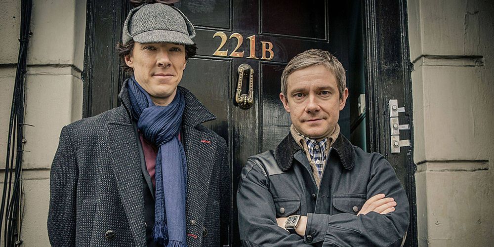 Sherlock & Watson stand in front of door in Sherlock