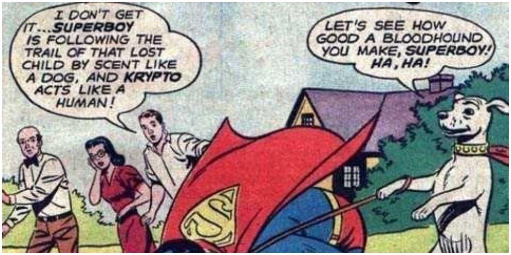 Silver Age Krypto and Superboy with their roles reversed