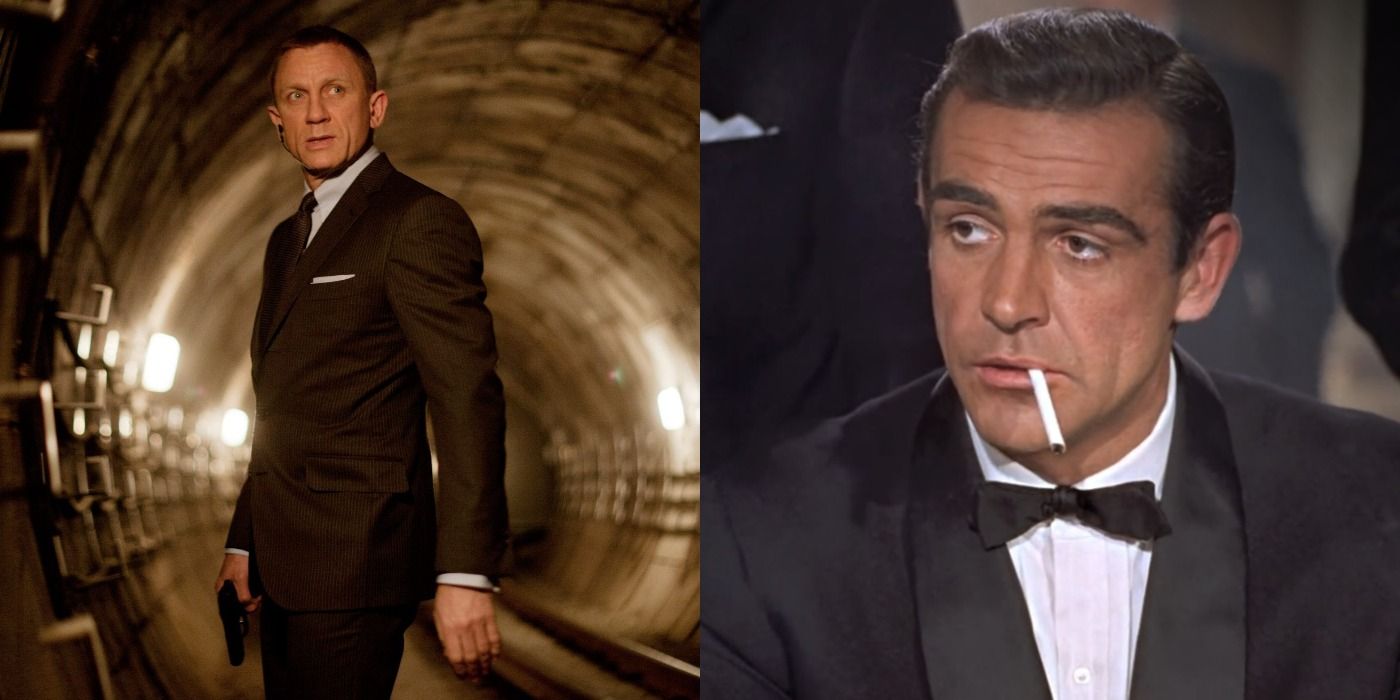 Split image of Daniel Craig and Sean Connery as James Bond