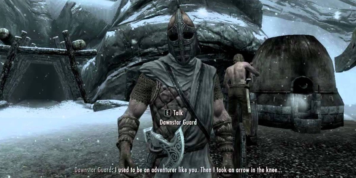 Skyrim — Guard talks about once being an adventurer before taking an arrow in the knee