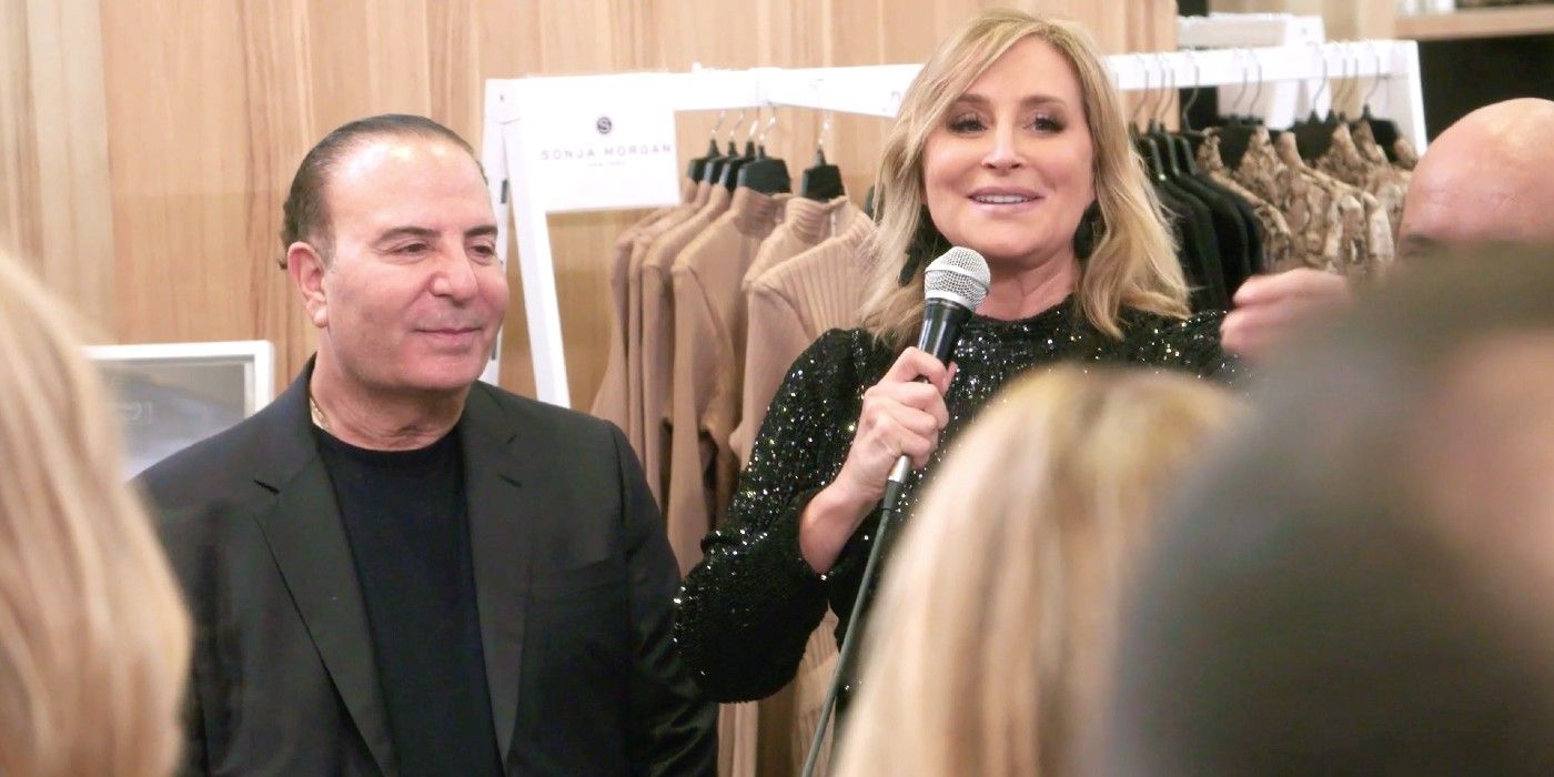 Sonja Morgan uses a microphone at the Century 21 debut