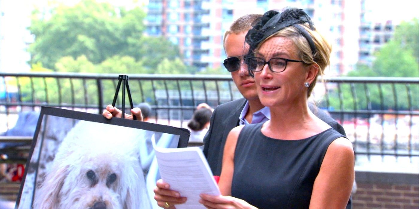 Sonja Morgan gives a eulogy at Molou's funeral