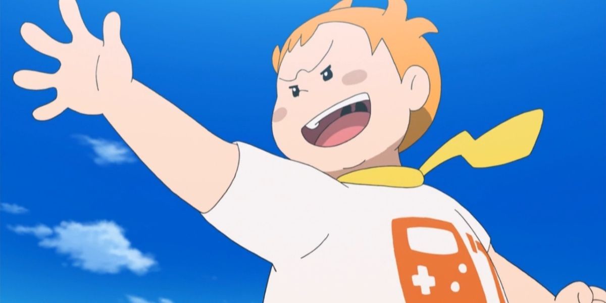 Sophocles in the middle of a Pokémom battle in the Pokémon anime