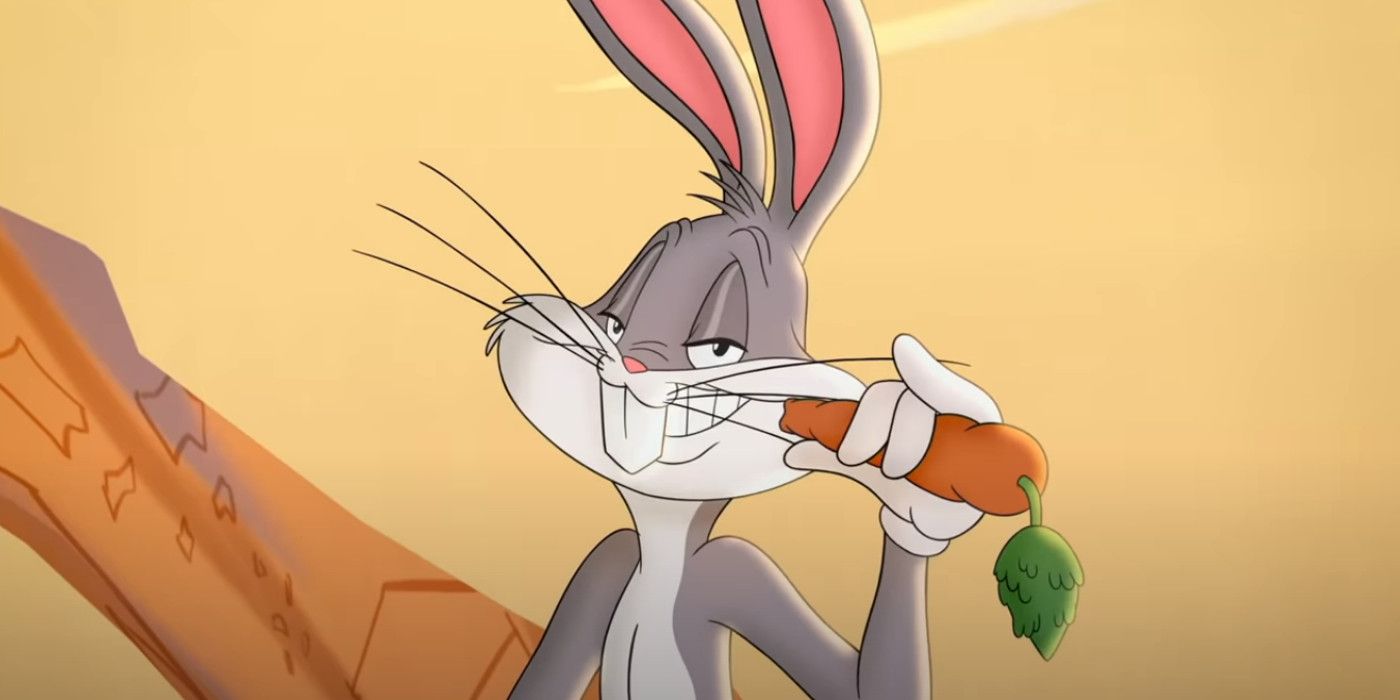 Bugs Bunny munches on a carrot from Space Jam 2