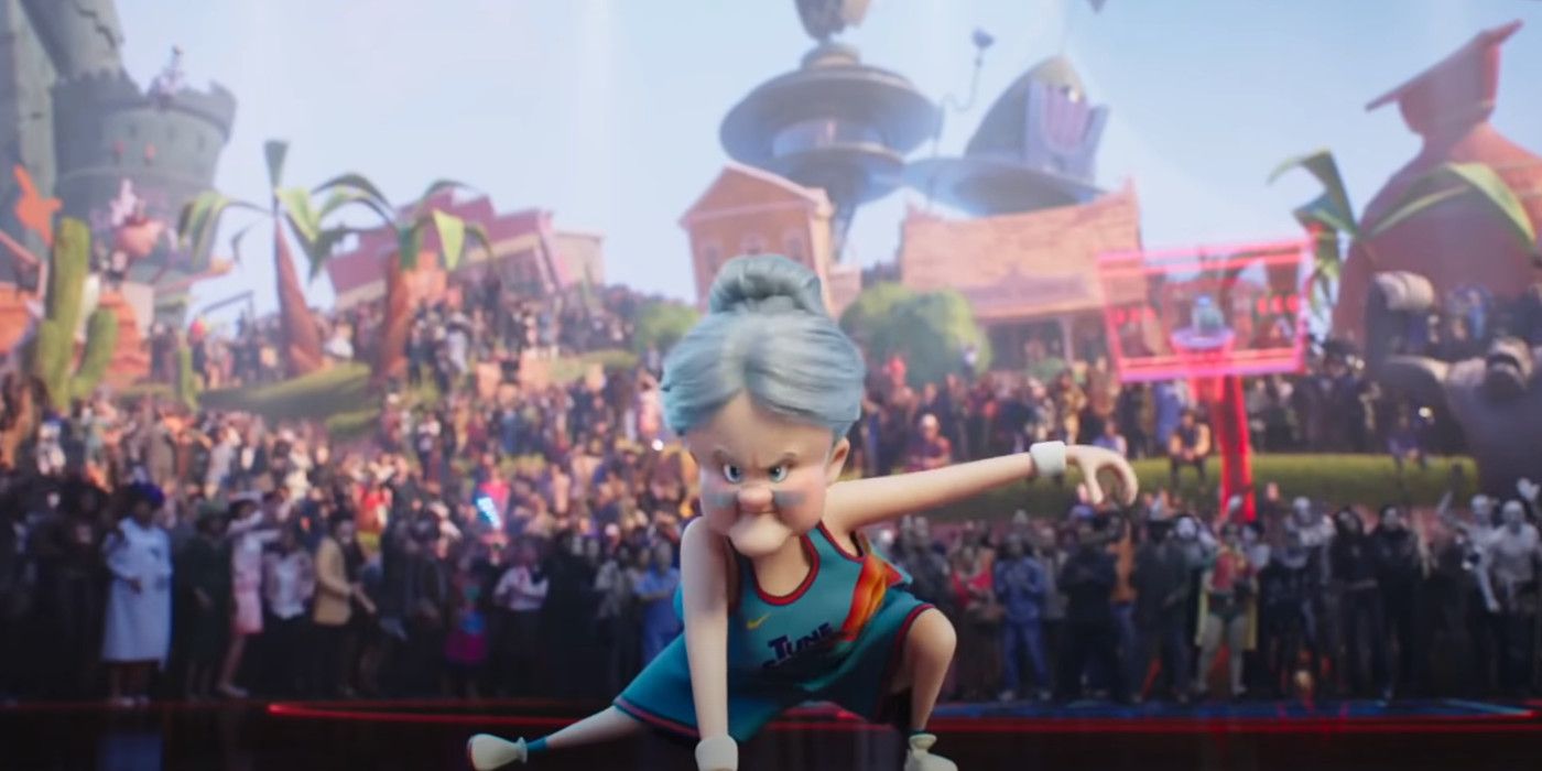 Granny doings stretches in Space Jam A New Legacy