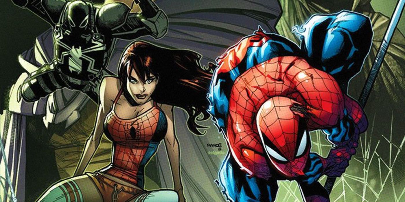 Spider-Man, Mary Jane and Venom in Spider-Island.