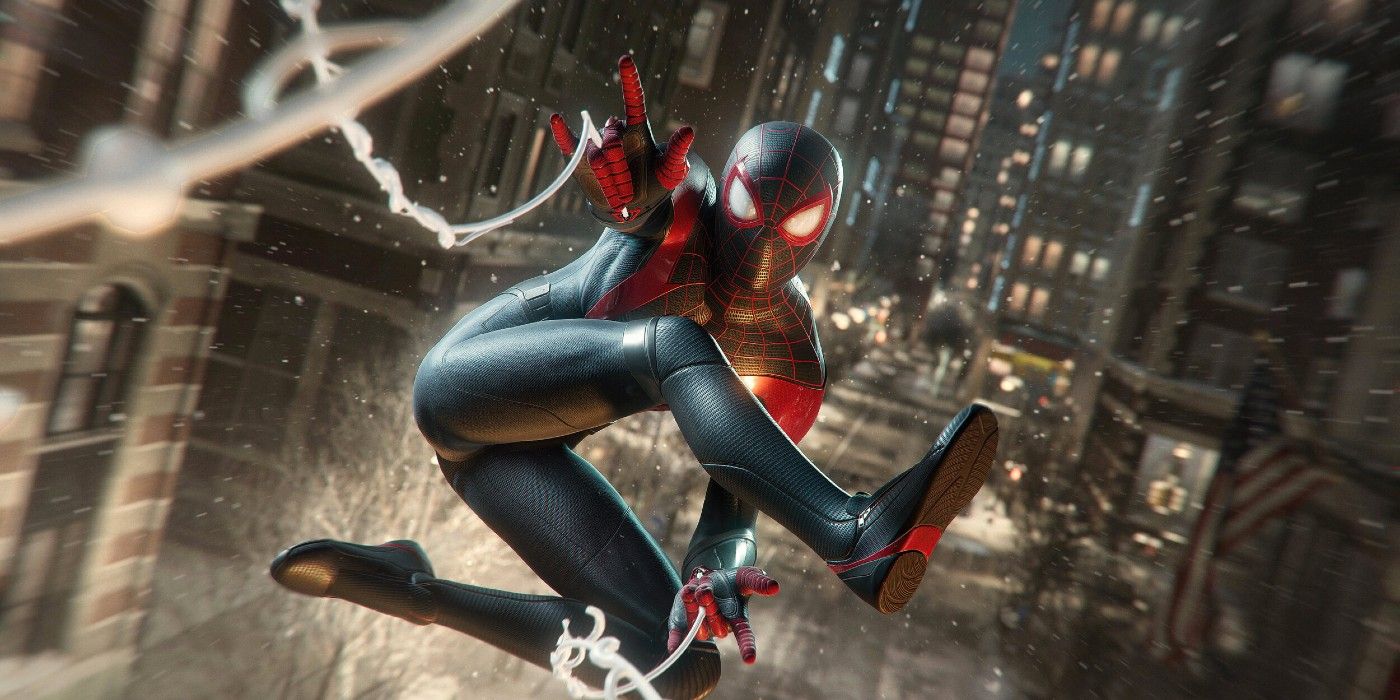 Spider-Man web-slinging in Spider-Man Miles Morales