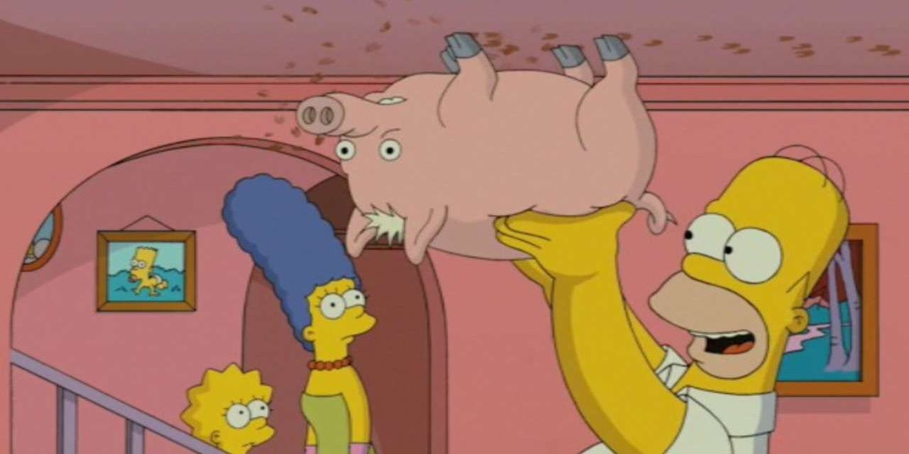 Homer Simpson with Spider-Pig in The Simpsons Movie