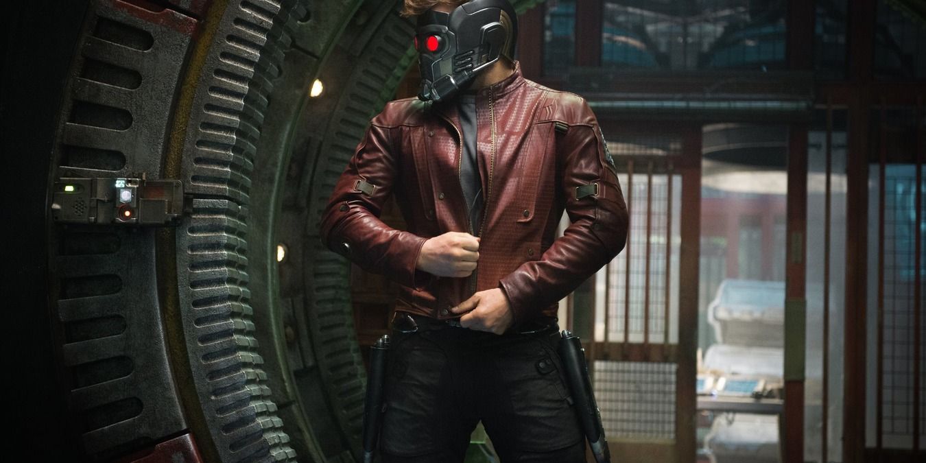 Star-Lord standing in his ship with is jacket and helmet on