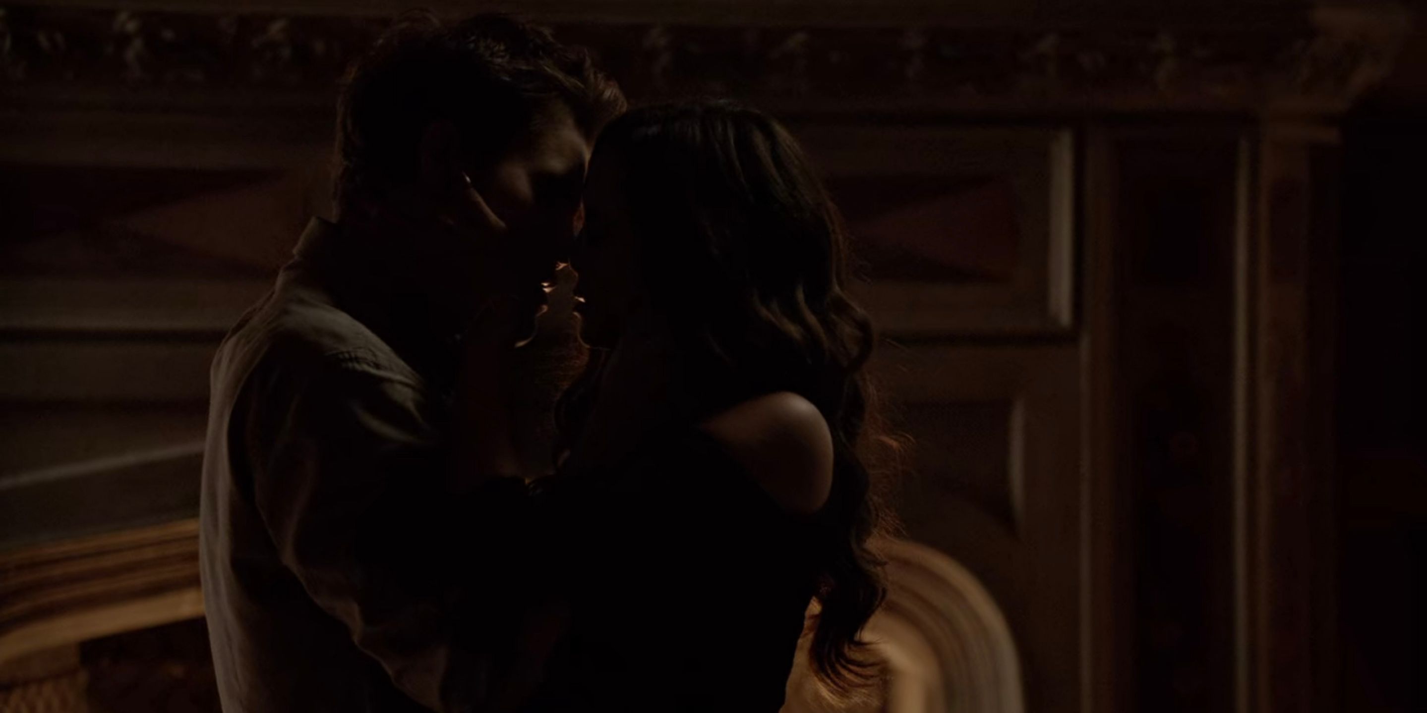 Stefan and Katherine kiss in The Vampire Diaries.