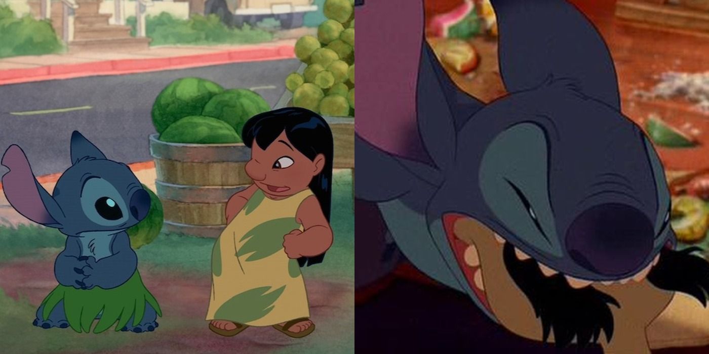 Two side by side images of Stitch from Lilo & Stitch