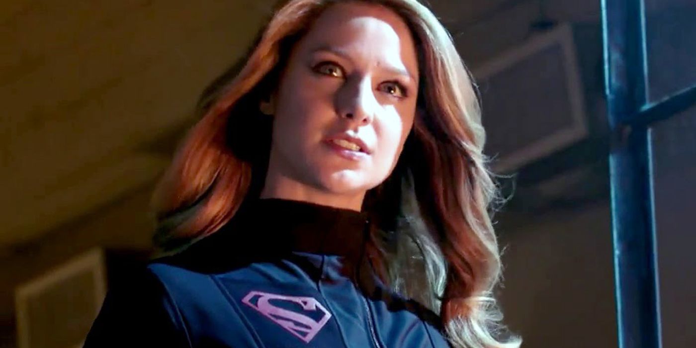 Supergirl in her darker, more militaristic suit