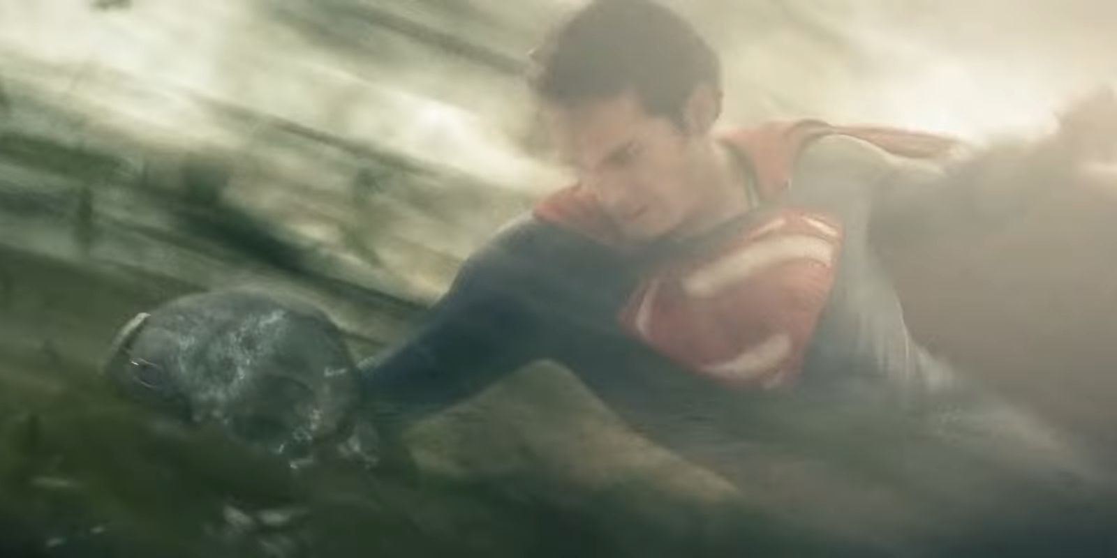 Superman punching General Zod through the fields in Man Of Steel (2013)