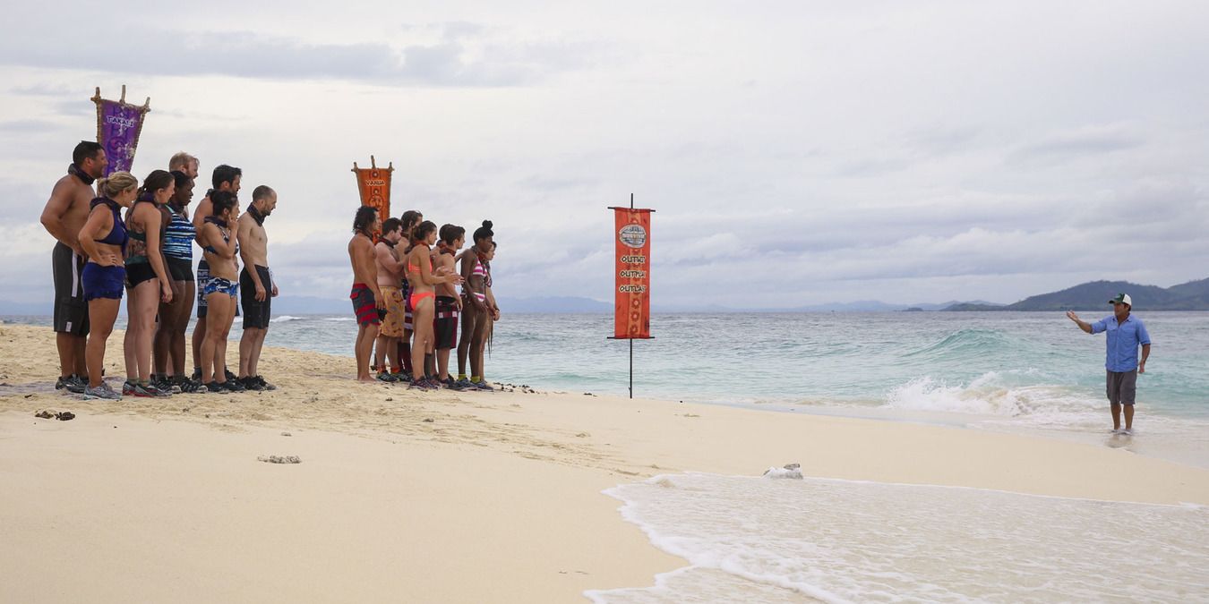 Survivor tribes separated on beach into millennials and gen x