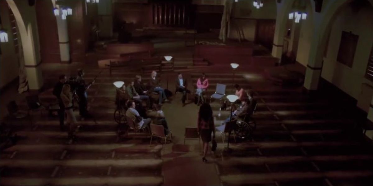 A group of Jigsaw survivors meet in a church