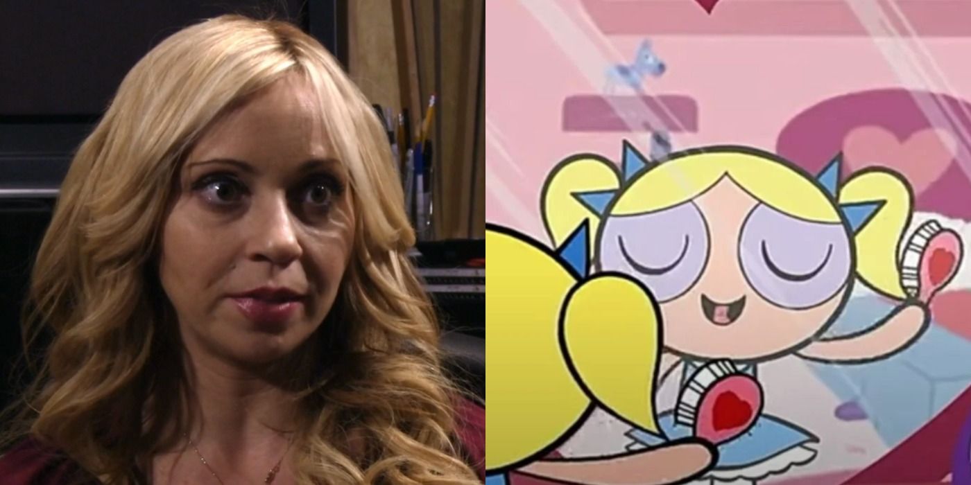 Split image of Tara Strong and her voice role, Bubbles