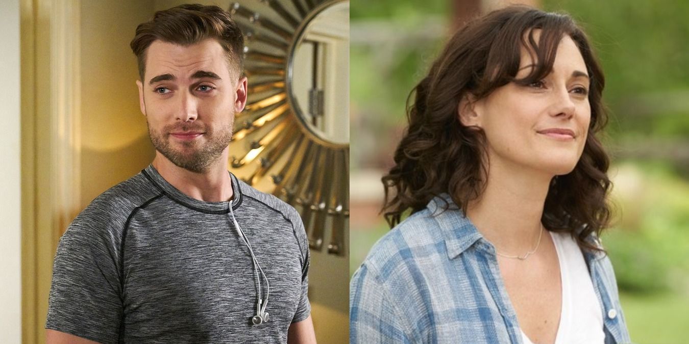 Split image of Ted and Heather on Schitt's Creek
