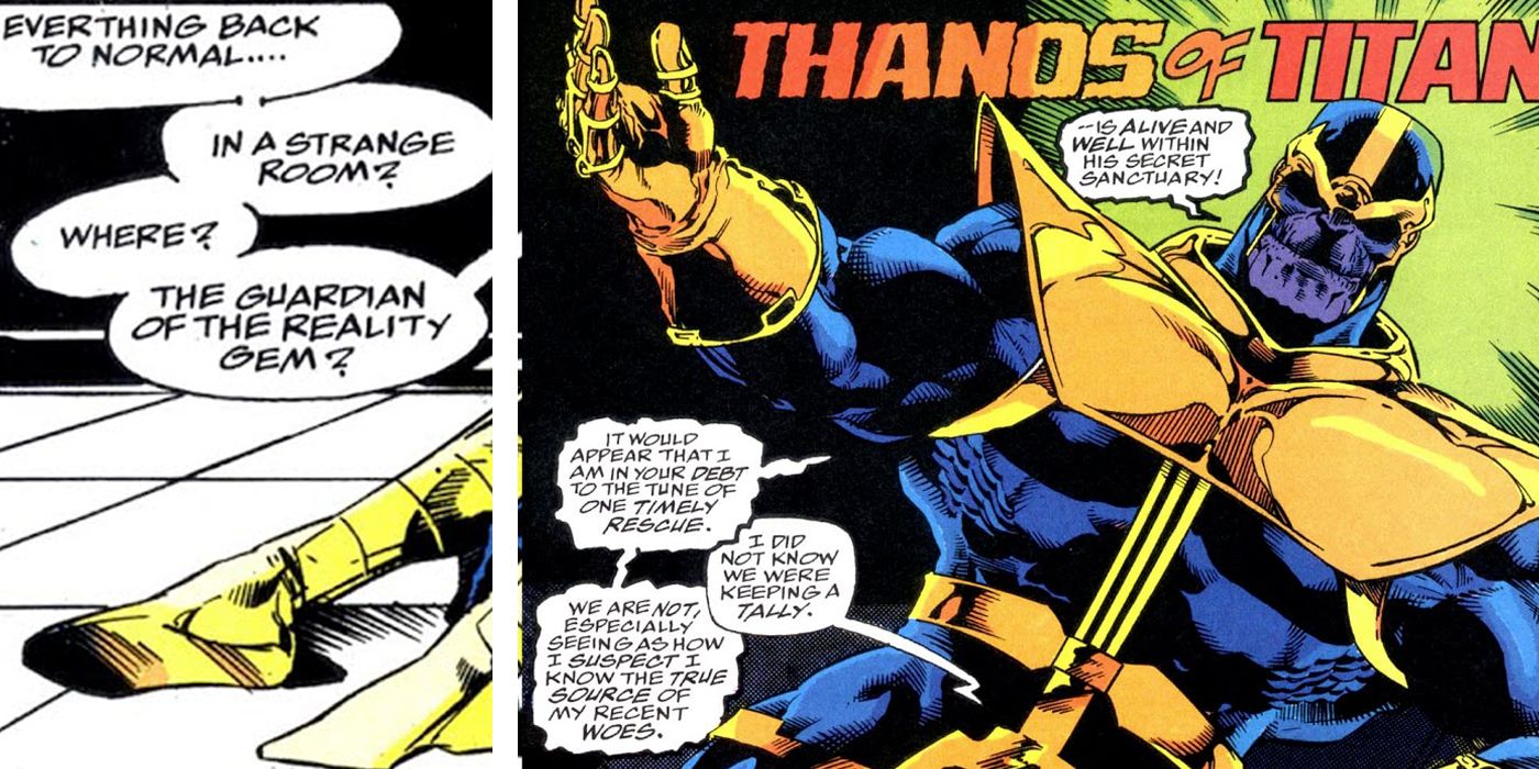 Thanos reveals himself as the one with the Reality Gem in Avengers Annual 7