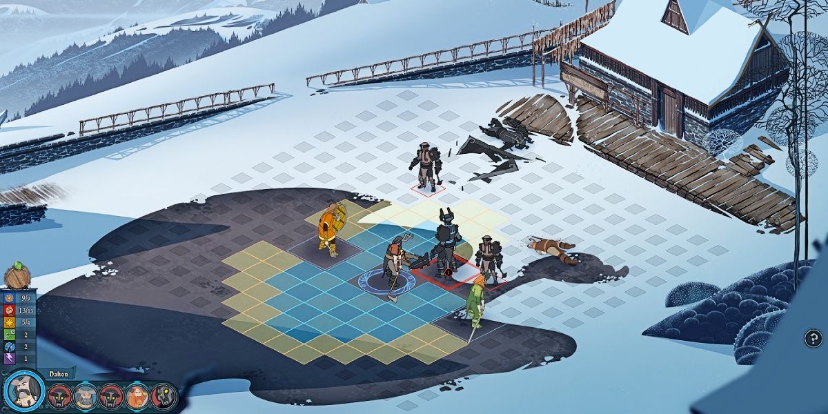 Players battle in a snowy landscape in The Banner Saga Trilogy