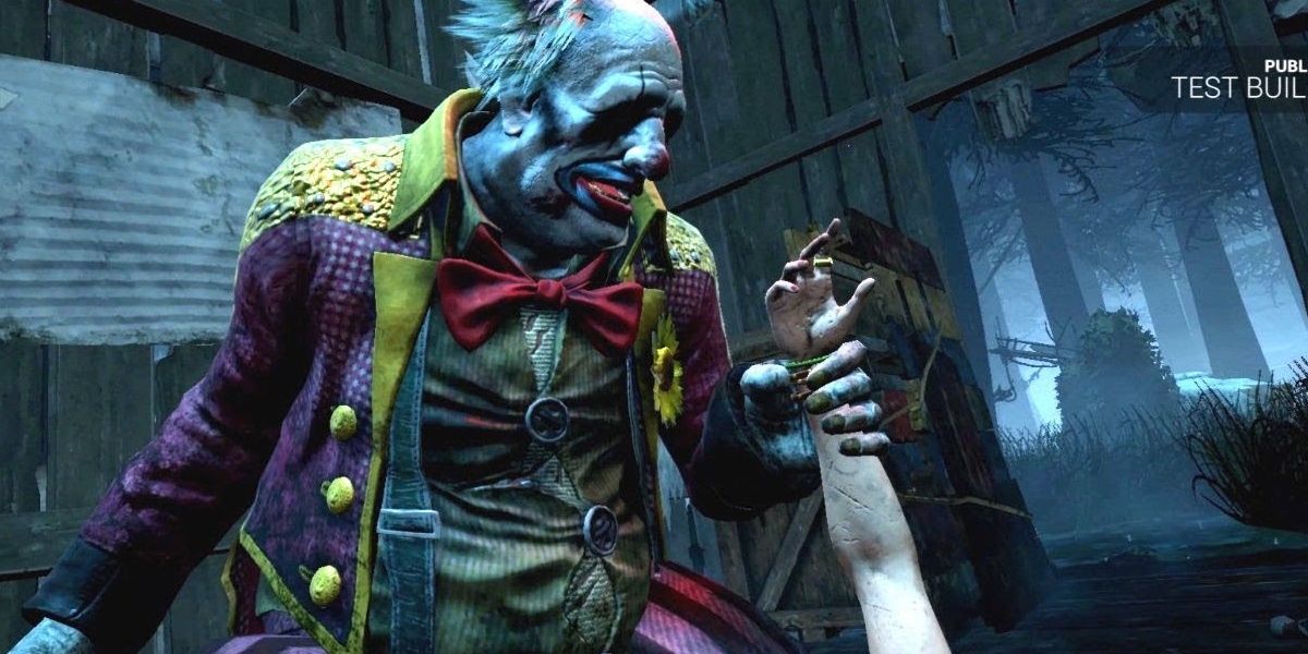 The Clown holding a victim's hand in Dead By Daylight