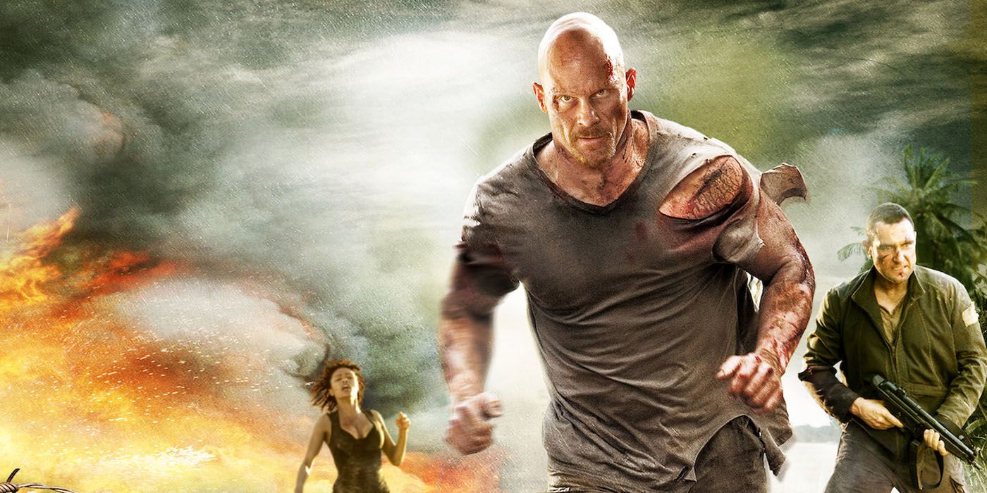 Steve Austin running in a promo photos from The Condemned.