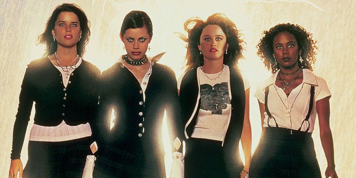 promo image of the lineup of the cast of The Craft looking at the camera