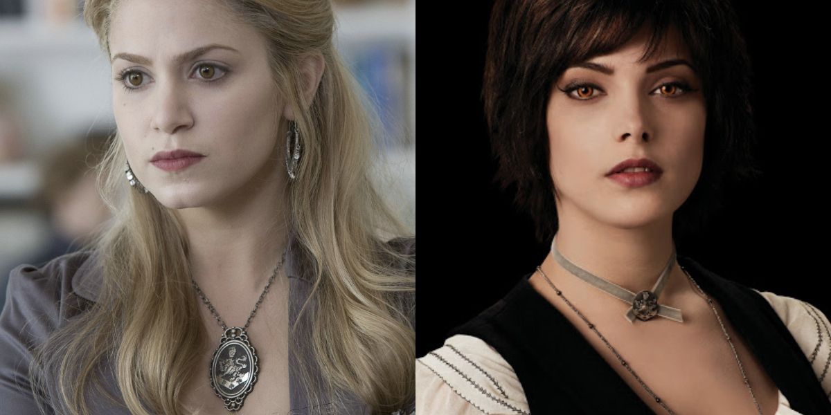 split image of Rosalie in Twilight and Alice from Eclipse promotional photo