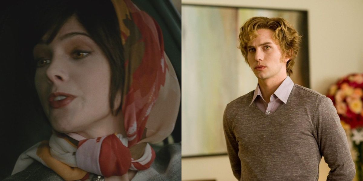 split image of Alice mid-thought and Jasper staring seriously