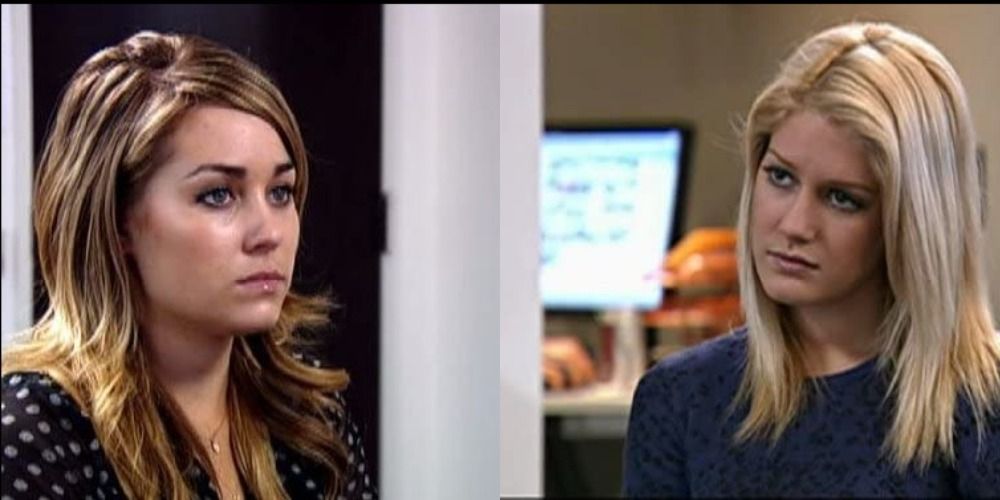 On the Hills, close ups of both Lauren and Heidi who both look upset about their friendship's demise