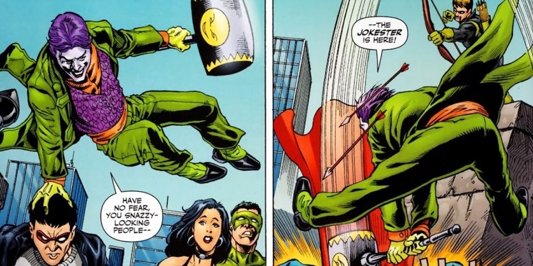 The Joker attacks Nightwing and other heroes who are now criminals