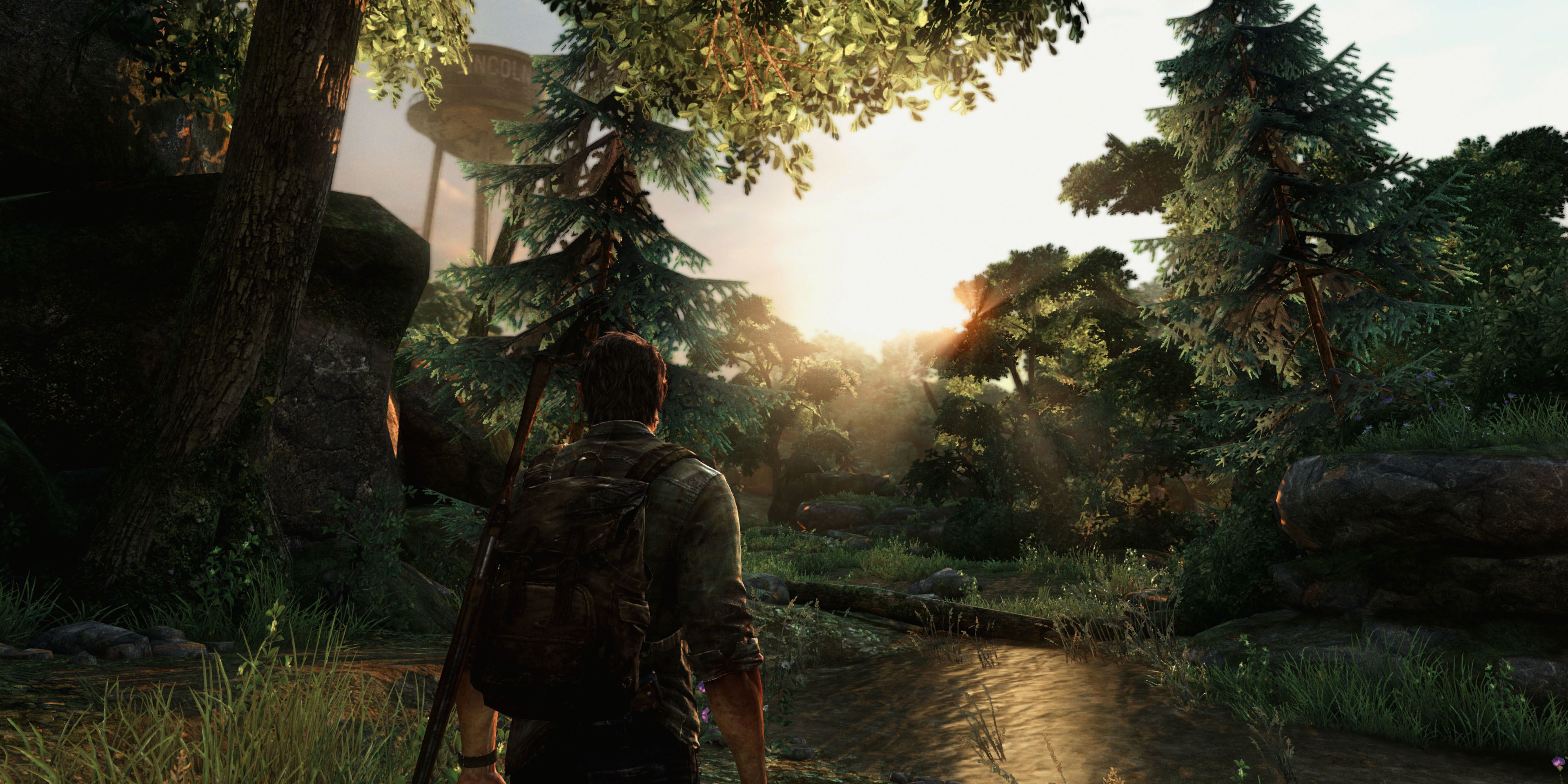 Joel in a forest in The Last of Us Remastered