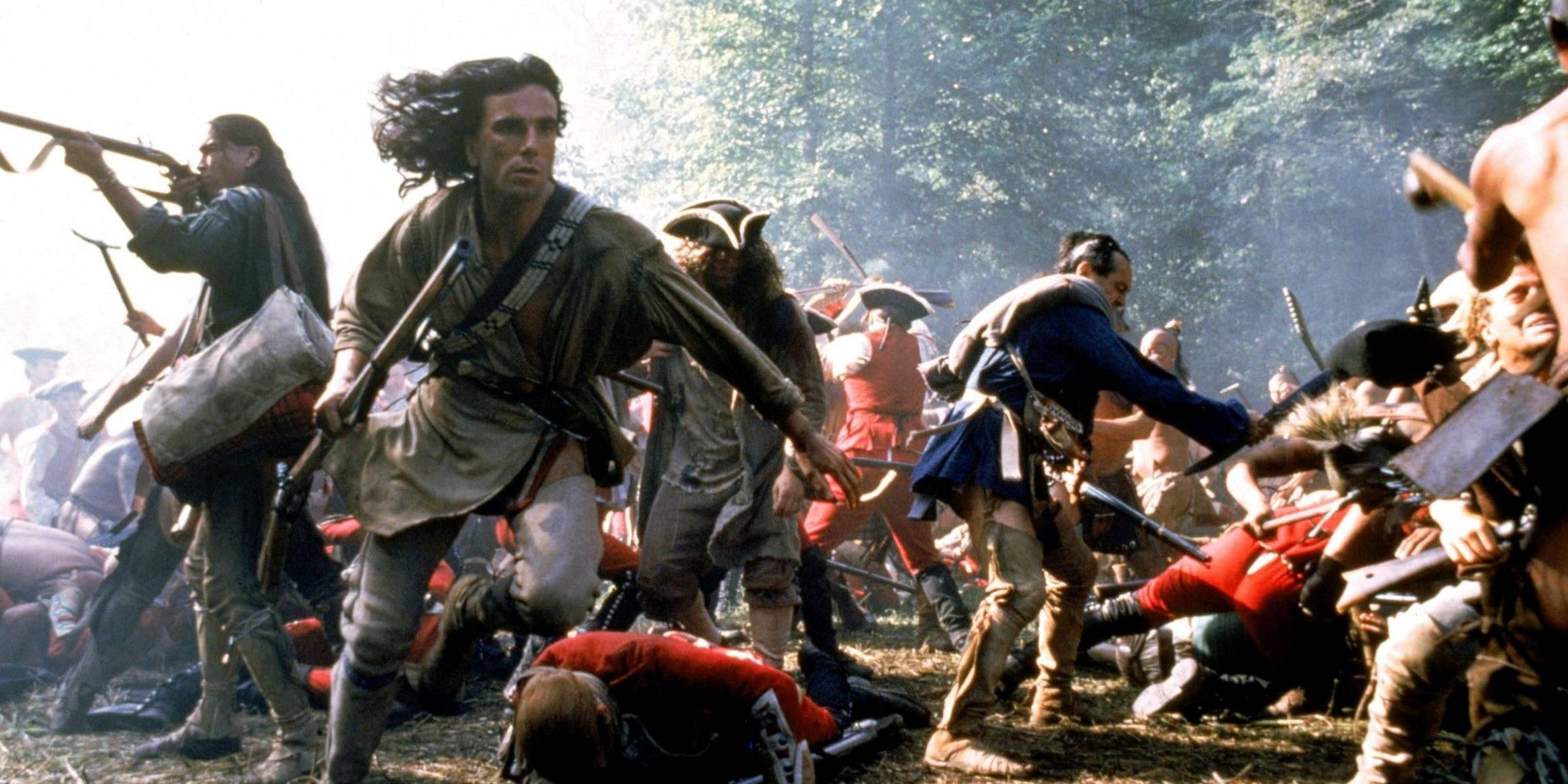 Daniel Day-Lewis charging into battle in The Last of the Mohicans