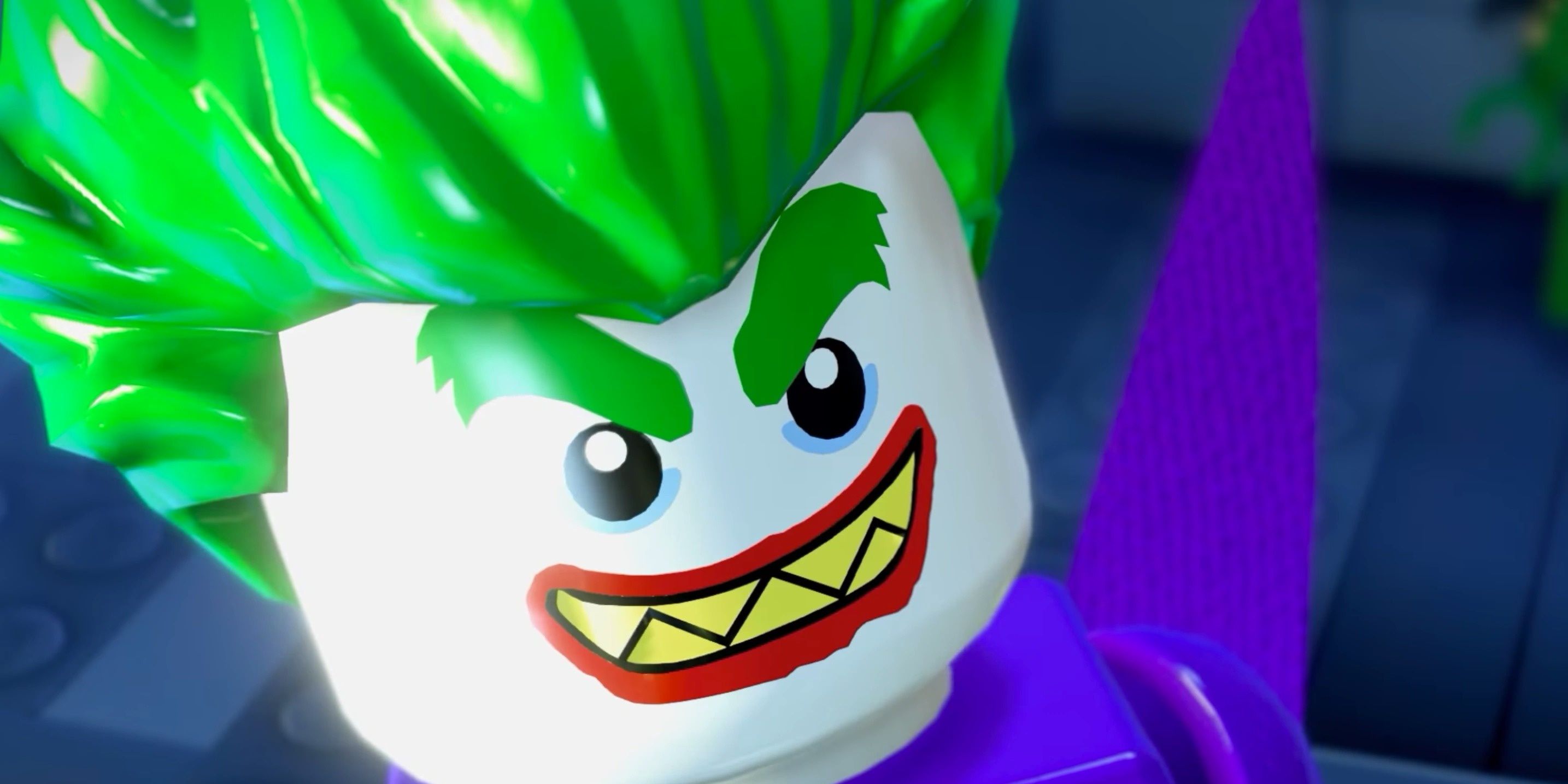 Lego Joker looking off camera in The Lego Batman Movie