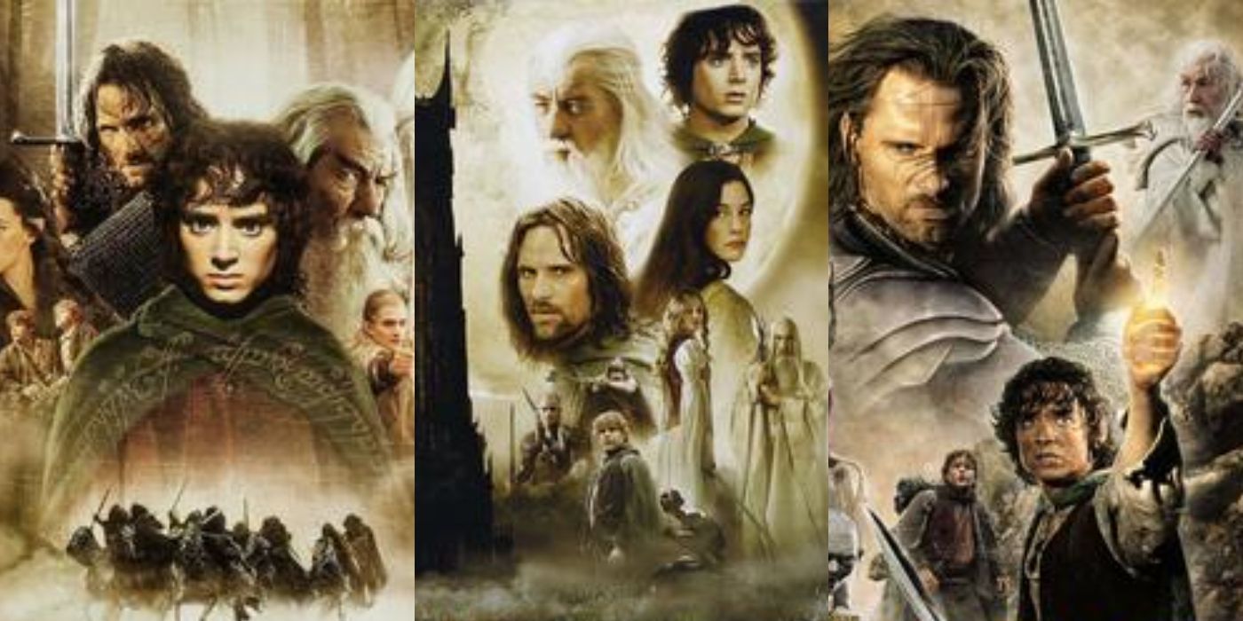 A collage of the posters of The Lord of the Rings trilogy