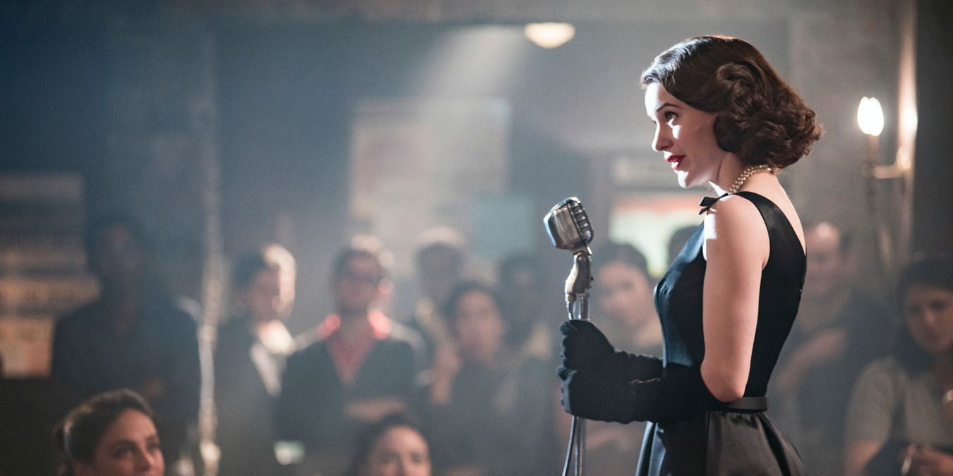 The Marvelous Mrs. Maisel - Maisel standing on stage in a fancy black dress