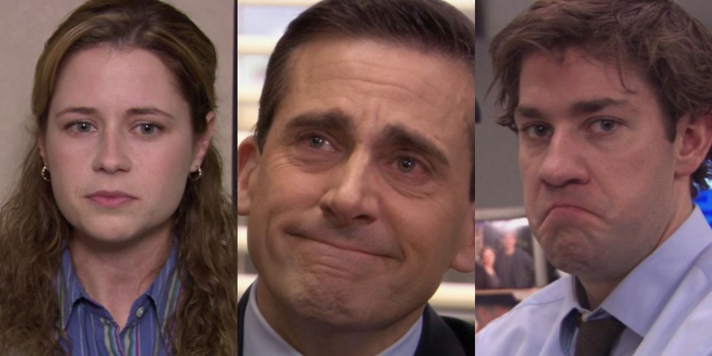 The Office: Pam crying; Michael crying; Jim making a sad face