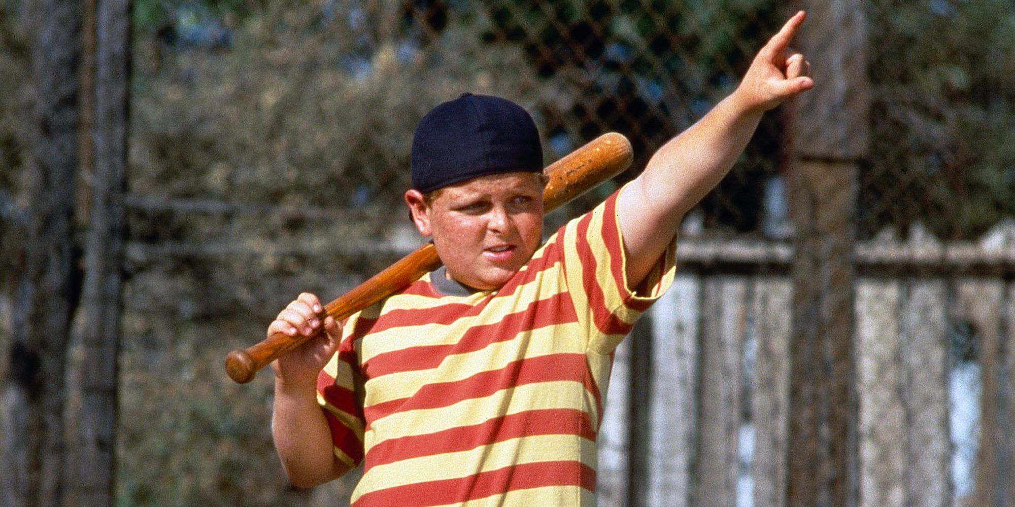 Ham batting in The Sandlot with an arm up