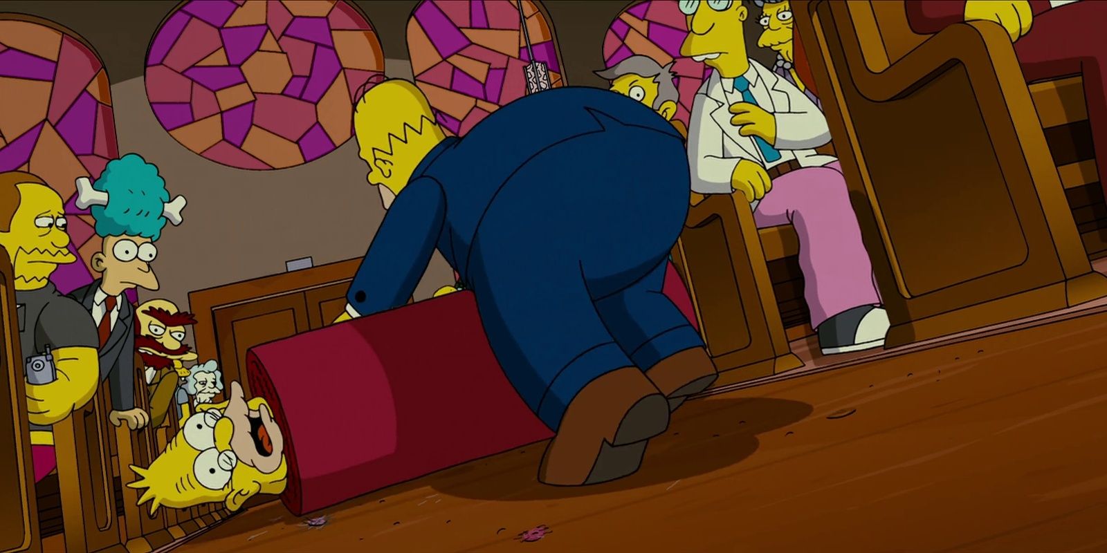 The Simpsons Movie Homer rolls Abe around in church