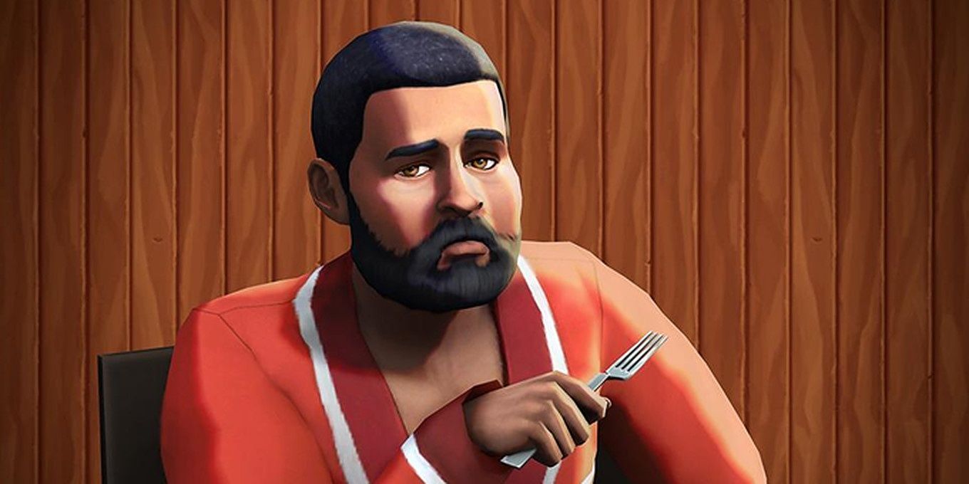 The Sims 4 Bob Pancakes holds a fork in his hand